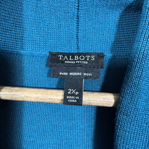 Talbots Womans 2Xp Open Front Pure Merino Wool Cardigan Sweater Teal Office Knit - Picture 4 of 5